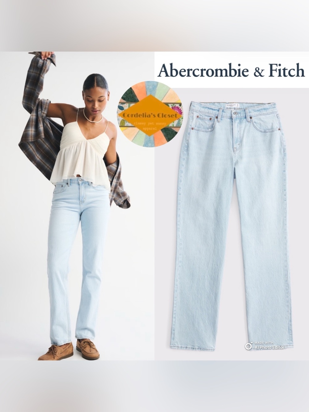 NWT! ABERCROMBIE & FITCH Curve Love Mid Rise 90s Straight Jeans size 29 / 8R